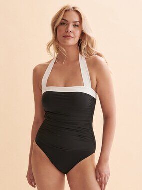NWT Lauren Ralph Lauren Black Bel Air One Piece Swimsuit Bandeau Size 12